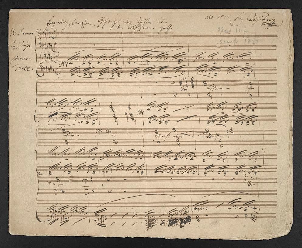 Franz Schubert manuscript of Gesang der geister uber den wassern