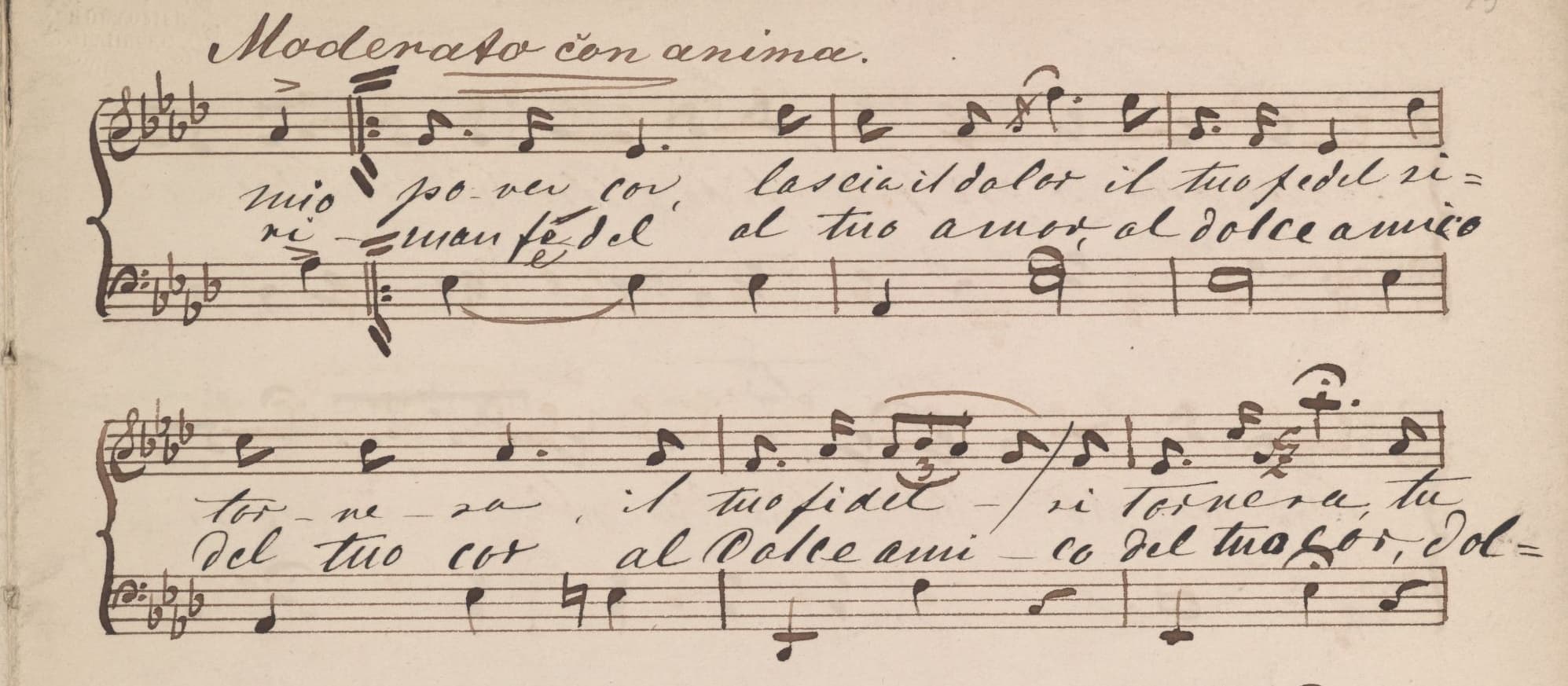 Vocal score displaying musical notes and marked with "Moderato con anima" at the top.